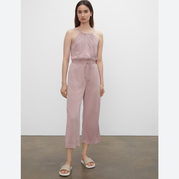 Club Monaco Halter Elastic Waist Crop Jumpsuit Casual Pink Rose Mauve Size S - Picture 1 of 10